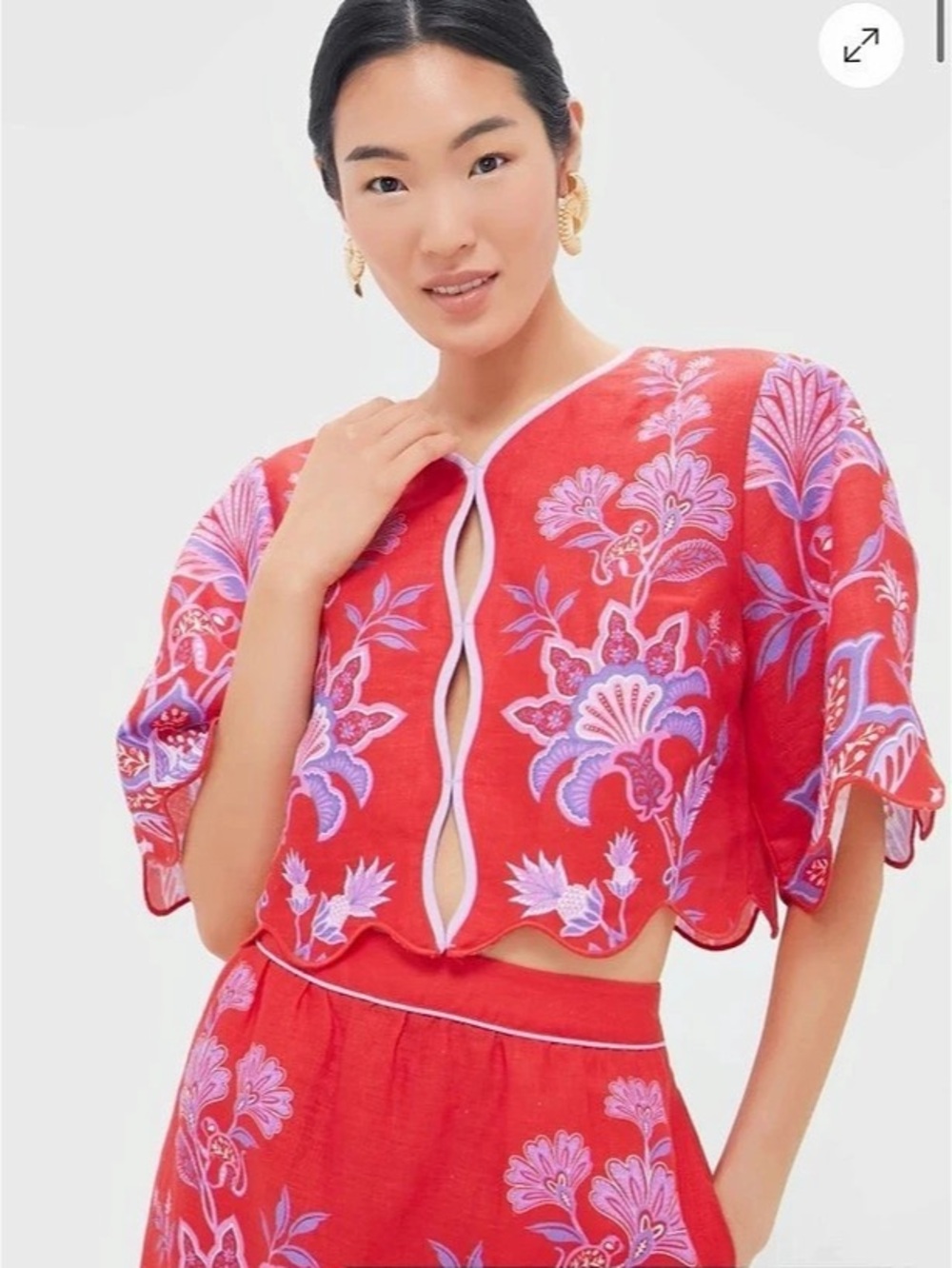 Farm Rio Porcelain Garden Red Blouse Floral Red & Pink Medium